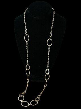 Silver Tone Textured Oval Necklace